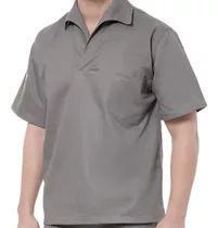 Camisa Brim Cinza Manga Curta Uniforme 100% Algodão