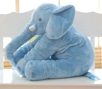 Almofada Elefante Pelúcia 60cm Cinza Bebê Antialérgico Cor Azul