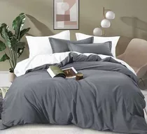 Duvet Cover Gris Liso Blanco Microfibra Queen Color Blanco/gris