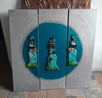 Triptico Con Textura /africanas En Relieve 90 X 90 / Nuevo/ 