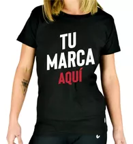 Remera Mujer Negra Personalizada Logo Frase Imagen Empresa