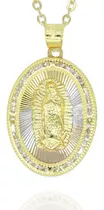 Collar, Medalla Virgen Ovalada 3 Oros, Chapa De Oro 14k