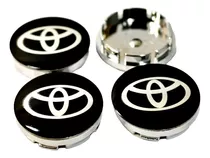 Pack 4 Tapas Toyota 56mm Negras Soporte Plata Centro Llanta