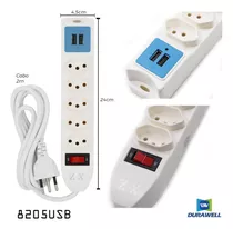 Extensão Elétrica 5 Tomadas Régua Bivolt Com 2 Usb Cabo 1,8m