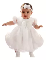 Vestido Bebe Batizado Com Tiara Analu