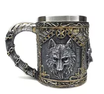 Caneca Medieval Lobo Em Resina | Inox - 400ml, Chopp, Vinho