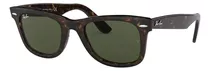 Anteojos De Sol Ray-ban Wayfarer Original Classic Large Con Marco De Acetato Color Polished Tortoise, Lente Green De Cristal Clásica, Varilla Polished Tortoise De Acetato - Rb2140