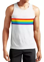 Camiseta Regata Machão Arco Iris Rainbow Pride Branca Lgbt