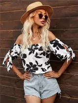 Blusa Off Shoulder - Hombros Caidos Bestampado De Flores