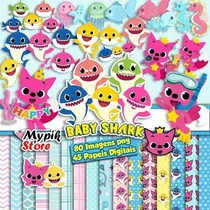 Kit Imprimible Fondos Papeles Imagenes Clipart Baby Shark