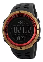 Relógio De Pulso Skmei 1251 Com Corpo Preto,  Digital, Para Masculino, Fundo  Preto, Com Correia De Poliuretano Cor Preto, Subdials De Cor Cinza, Ponteiro De Minutos/segundos Coral, Bisel Cor Dourado,