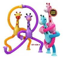 Kit Brinquedo Girafa Telescópico Tubo Ventosa Led Sensorial