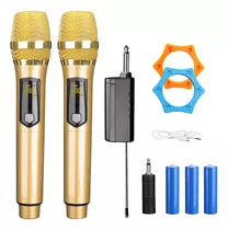 Universal Micrófono Inalámbrico Profesional Karaoke Kit 2pcs Color Oro