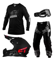 Kit Trilha Insane In Black Calça E Camisa + Capacete Óculos