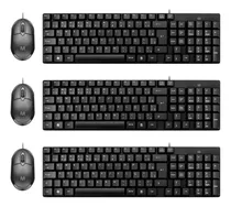 Kit 3 Teclados Basicos Slim + 3 Mouses Com Fio Preto 1200dpi