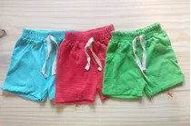 Pack De 3 Shorts De Algodón Para Bebésverde, Celeste,rojo 