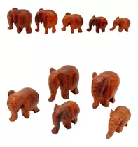 Família De Elefantes Escultura Em Madeira Miniatura 5 Peças