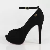 Peep Toe Wk  Meia Pata Salto Alto Nobuck Preto