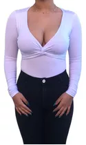 Body Blusa Gola Decote Cruzado Nó Com Bojo Manga Longa Uv