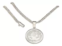 Collar Unisex Medalla Modelo San Benito En Plata De Calidad 