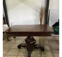 Mesa Europea Antigua Giratoria Con Gaveta En Madera De Nogal