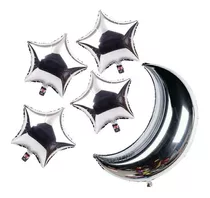 Balão Metalizado Lua Grande / Estrelas De 45cm Kit C/5 Un