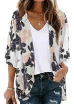 Kimono T Para Mujer Con Estampado Floral Y Manga Abullonada