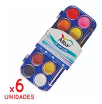 6 Cajas De Acuarelas Alba 12un Paleta Pincel Estuche Celiaco