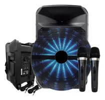 Caixa Som Grande Led 300w 2 Microfones Karaoke P10 Completo