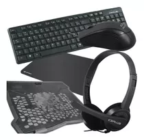 Kit Combo Office 4x1 Teclado Mouse Headset Base P/ Notebook 