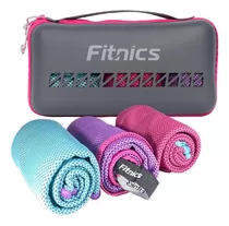 Toalla Microfibra Set De 3 Fitnics 100x30 Ejercicio +estuche Color Rosa/tuerquesa/violeta