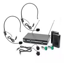 Kit Microfone Vhf Sem Fio Auricular Cabeça Headset Lapela Cor Preto 110v/220v