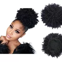 Aplique Coque De Cabelo Orgânico Cacheado Afro Puff Cor Preto