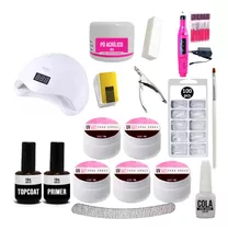 Kit Unhas Gel Uv Acrigel Mini Lixa Eletrica Cabine Led 36w