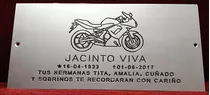 Placa Recordatoria Cementerio 25x12 Acero Inox Dibujo Moto