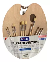 Paleta De Pintura Ovalada Mezclador + 12 Pinceles Arte