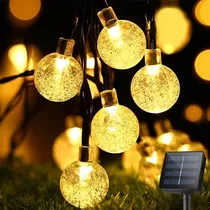 Guirnalda Luz Solar Amarillo En Forma De Esferas Navideñas