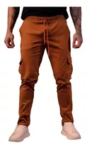 Calça Jogger Cargo Jeans Sarja Masculina Punho