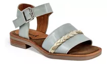 Sandalias Bali Antonella Cuero Verde Agua Con Trenza Platino