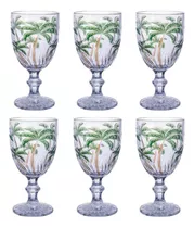 Jogo De 6 Taças Para Água Vinho 300ml Palm Tree Ke Home Cor Transparente Com Detalhes Verde