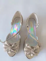 Zapatos De Taco Bajo Dorados Con Brillo Niña/mujer N°36