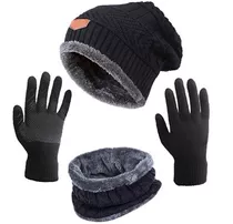 Conjunto Gorro De Lana Guantes Bufanda Unisex Cálidos 3x1