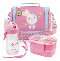 Lancheira Bolsa Térmica Infantil Escolar Marmita Garrafinha Cor Rosa - Coelhinha