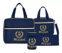 Kit Bolsa Maternidade Bebê Personalizada Evundile 4 Pç