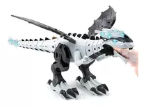 Dragon Electrónico Con Luz Y Sonido Con Efecto Fuego Color Blanco Personaje Dinosaurio