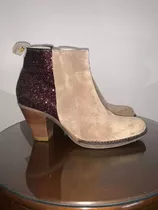 Bota Corta Cuero  Gamuzado Y Brillos Suela Talle 40 Lazaro