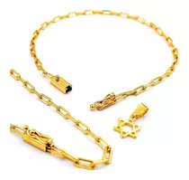 Conjunto Cordão Pulseira Pingente Davi Banhado Ouro 18k Nota