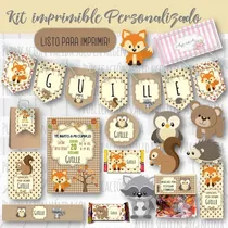 Kit Imprimible Animalitos Del Bosque Personalizado Mod.02