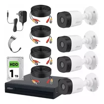 Dahua Kit 4 Cámaras Bullet Y Dvr Alta Definición Disco 1tb Cámaras De 1mp Seguridad Exterior Alta Resolución Con Sensor De Reconocimiento Circuito Cerrado Color Blanco