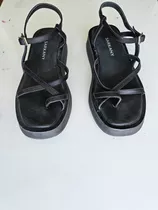 Sandalias Romanas Tiritas Negras Sarkany Cuero Plataforma 39